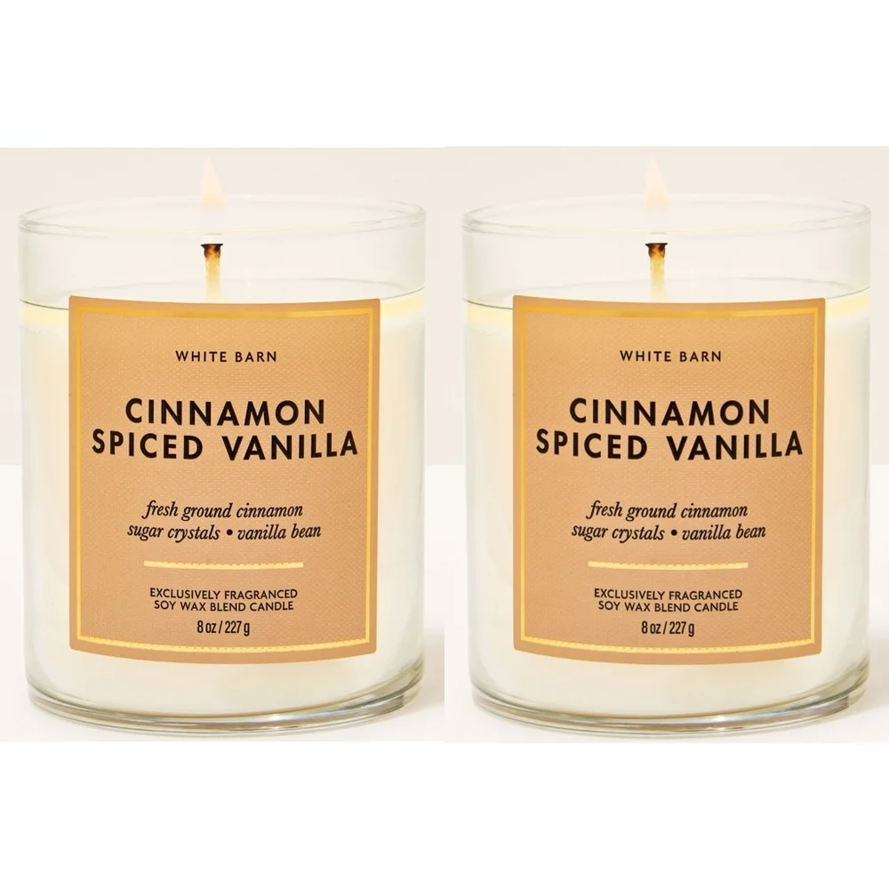 Bath Body Works Cinnamon Spiced Vanilla Single Wick Candle Set of 2 NEW 8oz Each